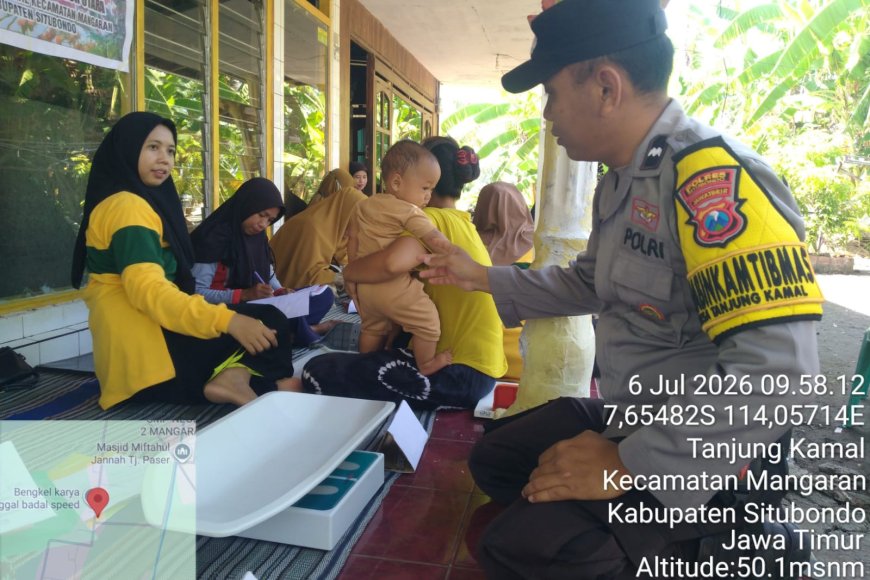 Perkuat Layanan Kesehatan, Polsek Mangaran Kawal Posyandu ILP di Desa Tanjung Kamal