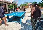 Jaga Stamina di Sela Kegiatan TMMD, Satgas Kodim 0726/Sukoharjo Rutin Olahraga Tenis Meja