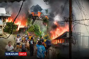 Kebakaran Hanguskan Permukiman Kampung Adat Kasepuhan Ciptamulya di Cisolok Sukabumi
